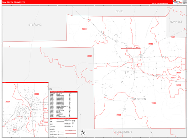 Tom Green County, TX Zip Code Map